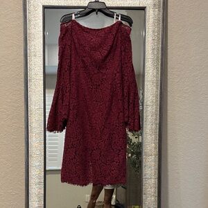 Bardot Burgundy Lace Long Sleeve Dress